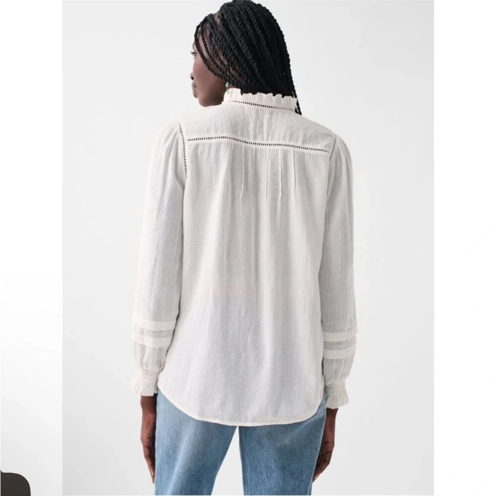 Faherty Willa Button Front Peasant Blouse Top White NWT Size S - Picture 2 of 8